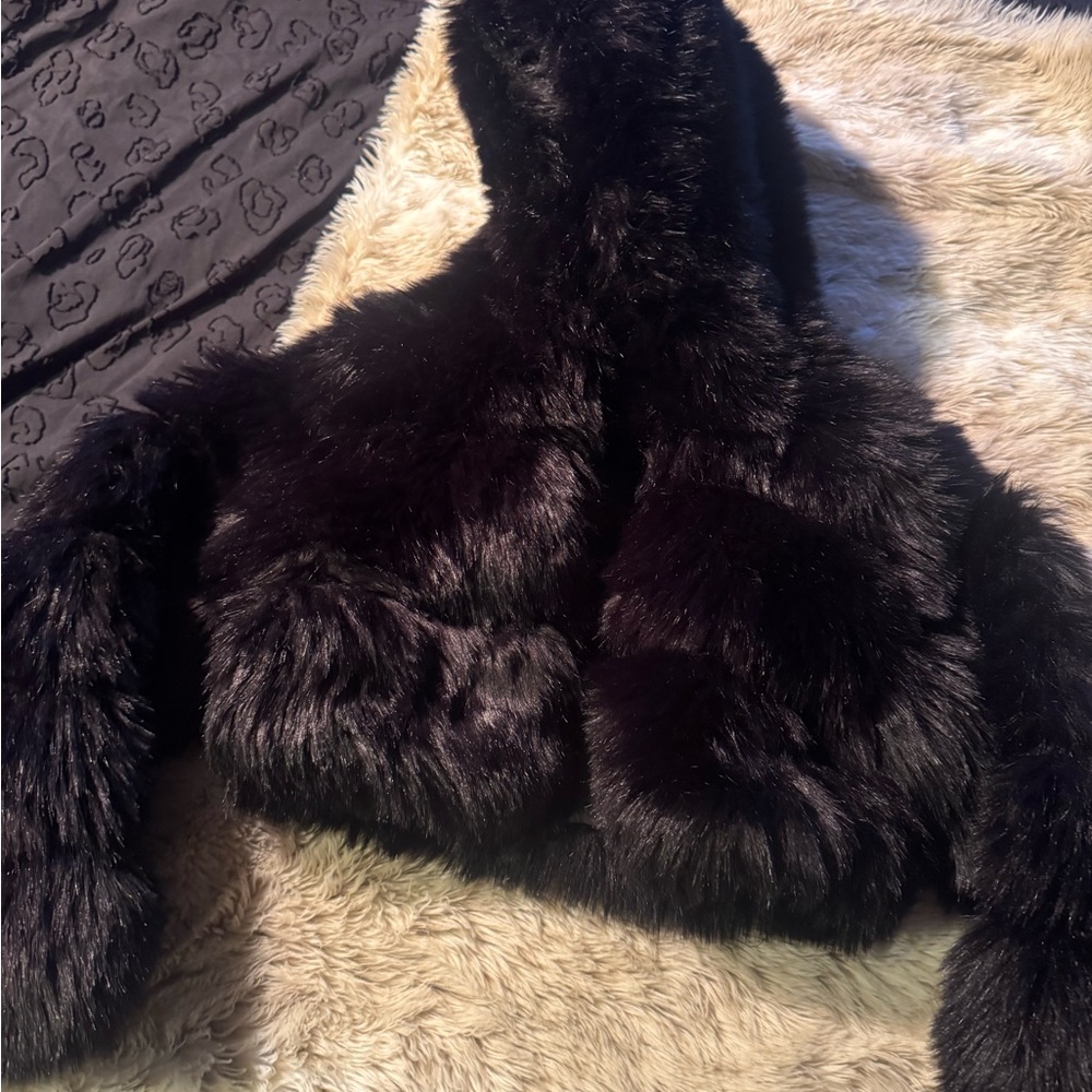 Plush Black Faux Fur Cropped Jacket